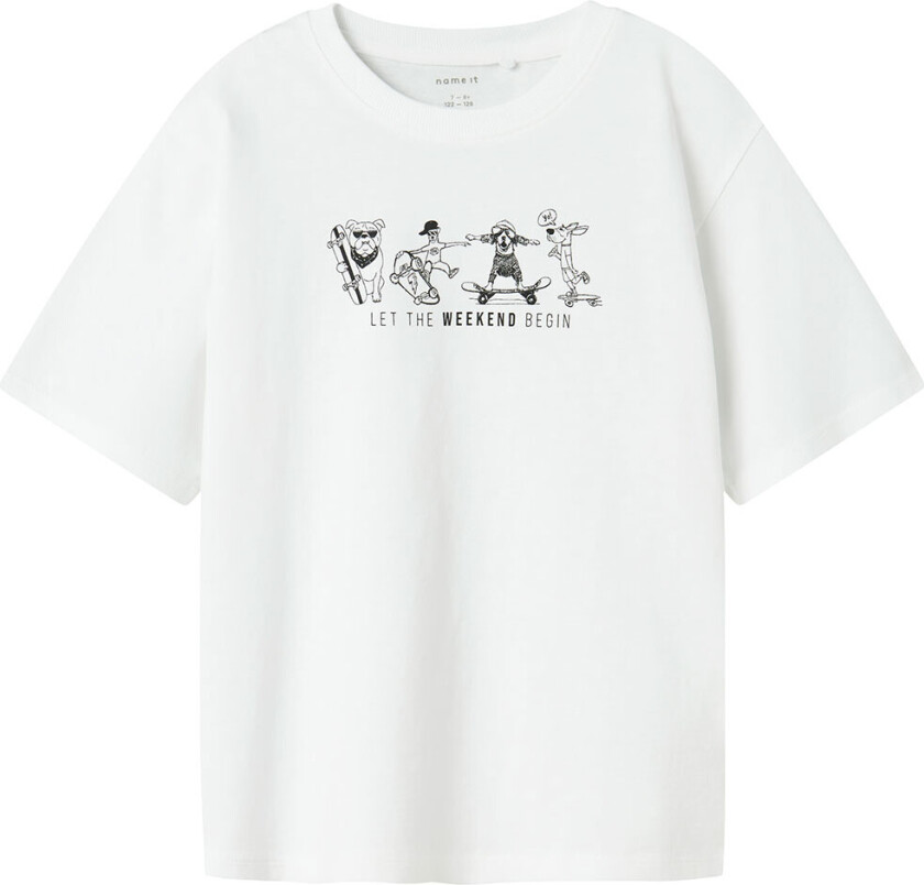 T-skjorte - NkmBocalle - Bright White m. Trykk - - 6 år (116) - T-skjorte