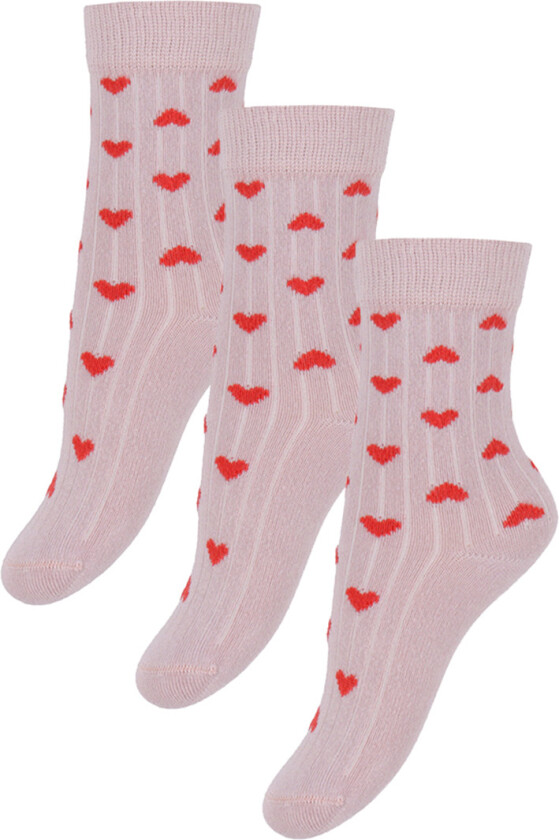 Minipop Sokker - Rib - Bambus - 3-pack - Rose Heart - MiniPop - 23/26 - Sokker