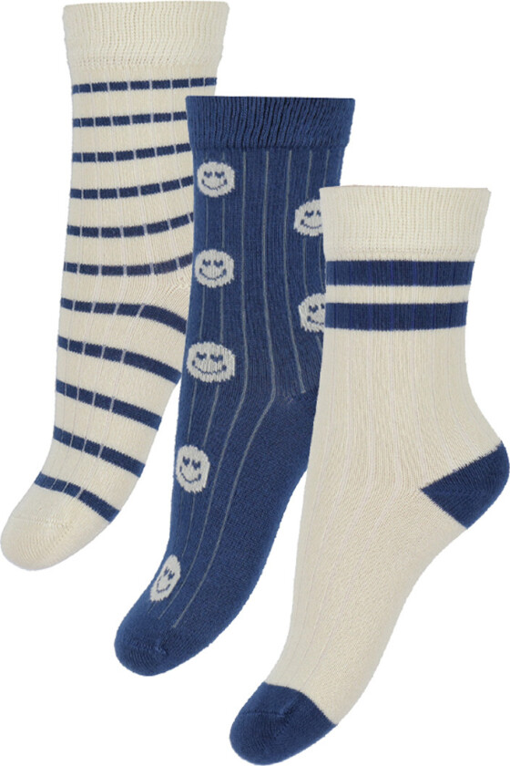 Minipop Sokker - Rib - Bambus - 3-pack - Kobolt Mix - MiniPop - 19/22 - Sokker