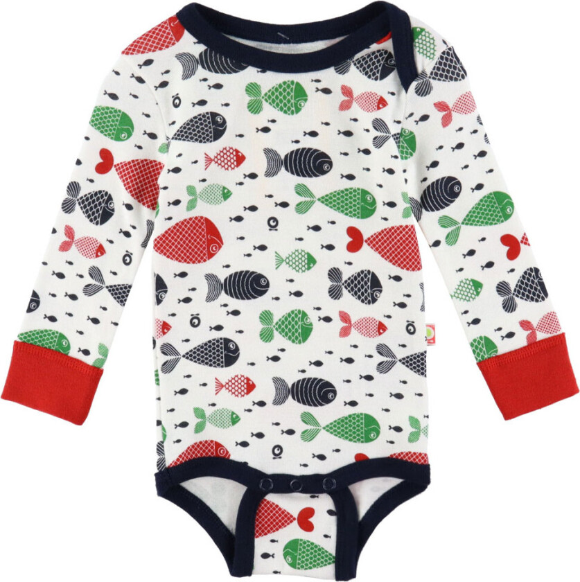 Body I/e - Hvit m. Fisk - - 62 - Langermet Body