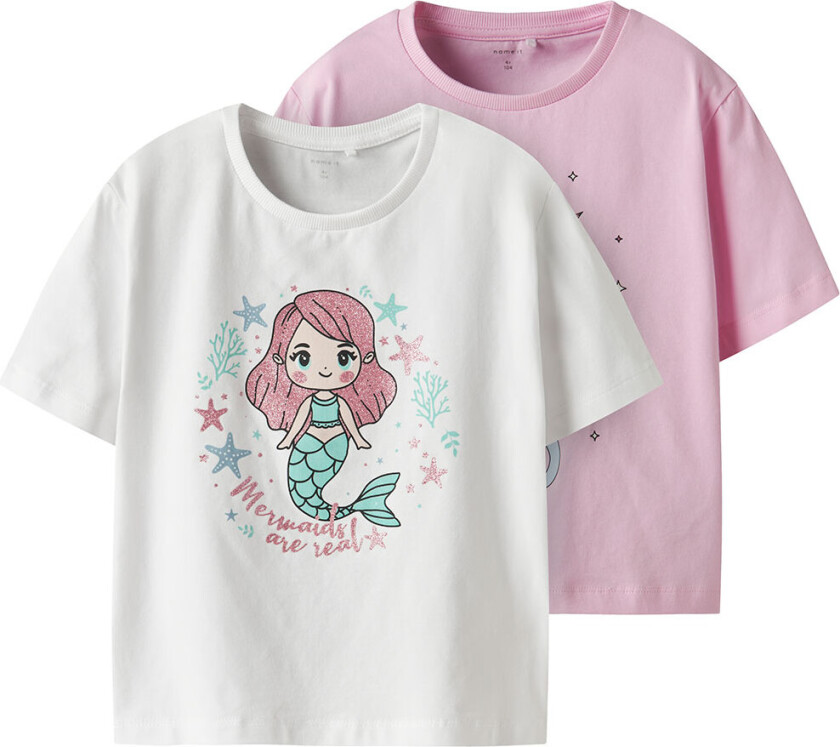 T-skjorte - NmfFrejane - 2-pack - Lucent White/Sweet Dre - - 2 år (92) - T-skjorte