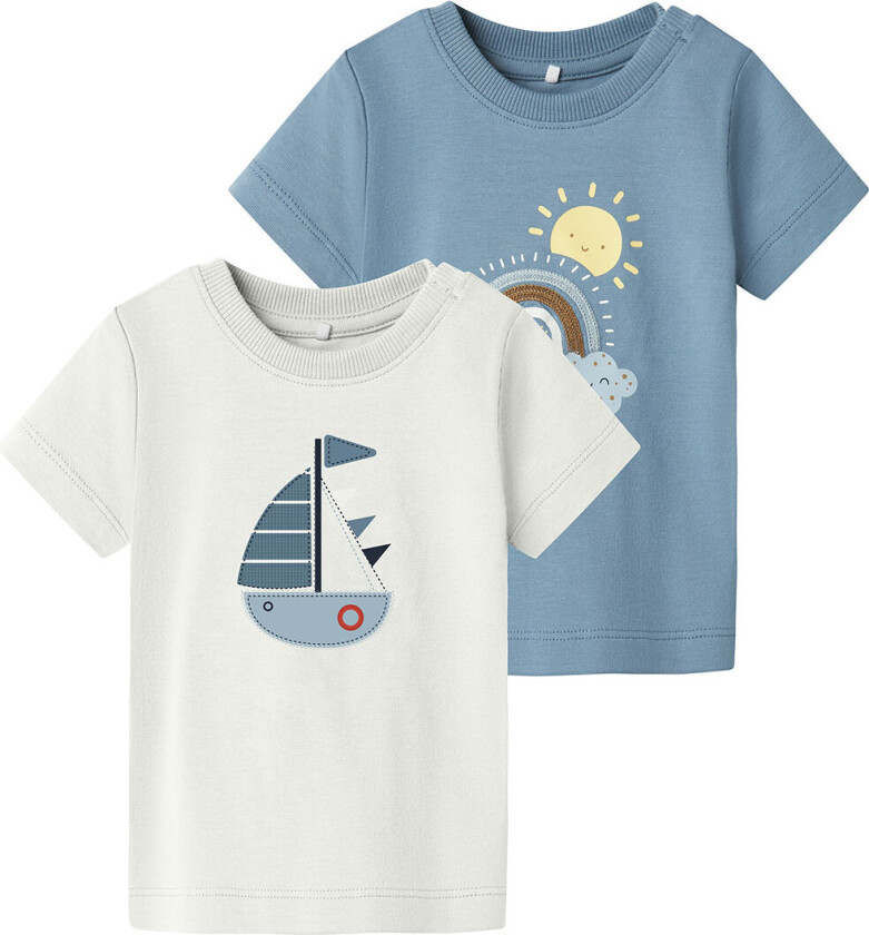 T-skjorte - NbmFlorin - 2-pack - Spring Lake/Cloud Danse - - 74 - T-skjorte