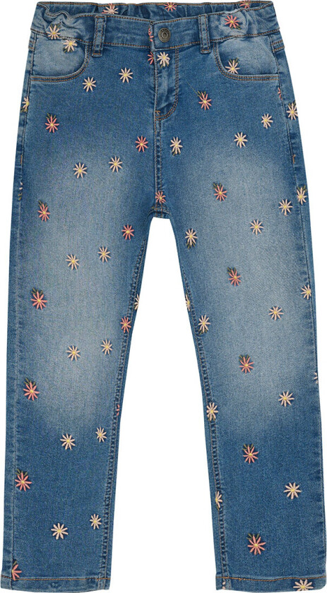 Jeans m. Broderi - Blue Tåke - - 10 år (140) - Jeans