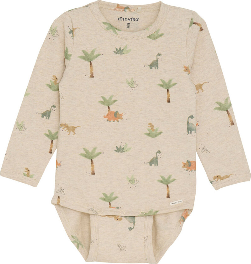 Body I/e - Light Beige Melange m. Dinosaur - - 50 - Langermet Body