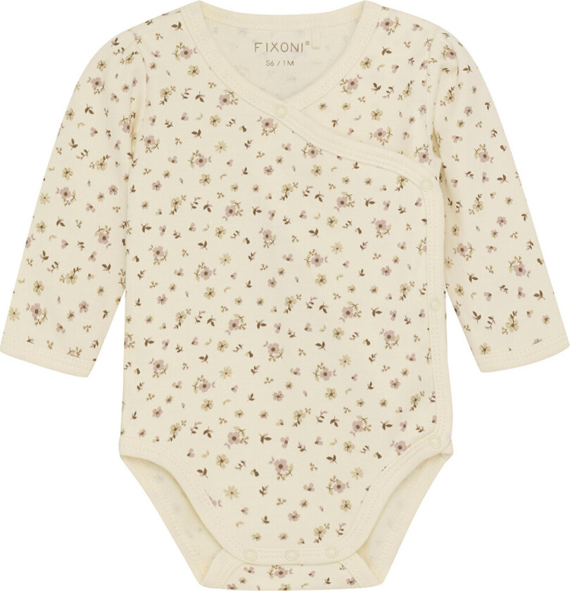 Omslagsbody I/e - Shadow Grå m. Blomster - - 74 - Langermet Body