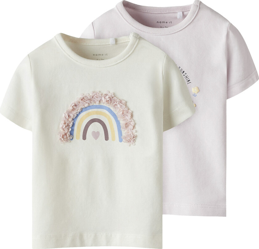 T-skjorte - NbfFines - 2-pack - Cloud Danser/Light Lila - - 74 - T-skjorte