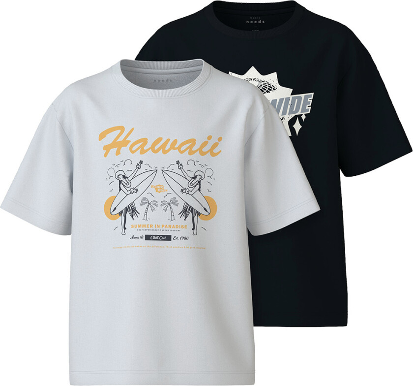 T-skjorte - NkmVilogo - 2-pack - Black/Bright White - - 7-8 år (122-128) - T-skjorte