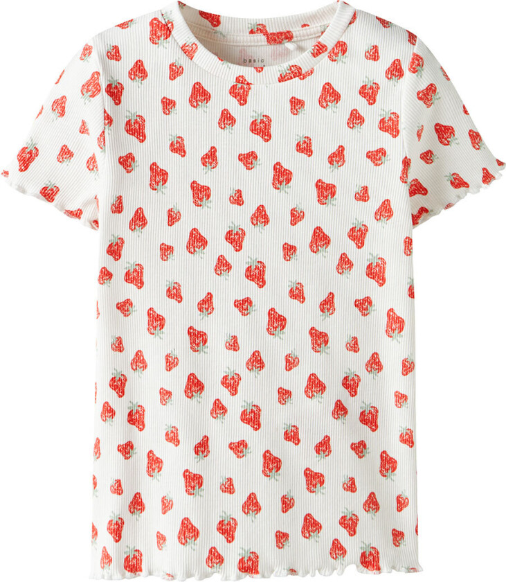T-skjorte - NmfVemma - Bright White/Strawberry - - 3 år (98) - T-skjorte