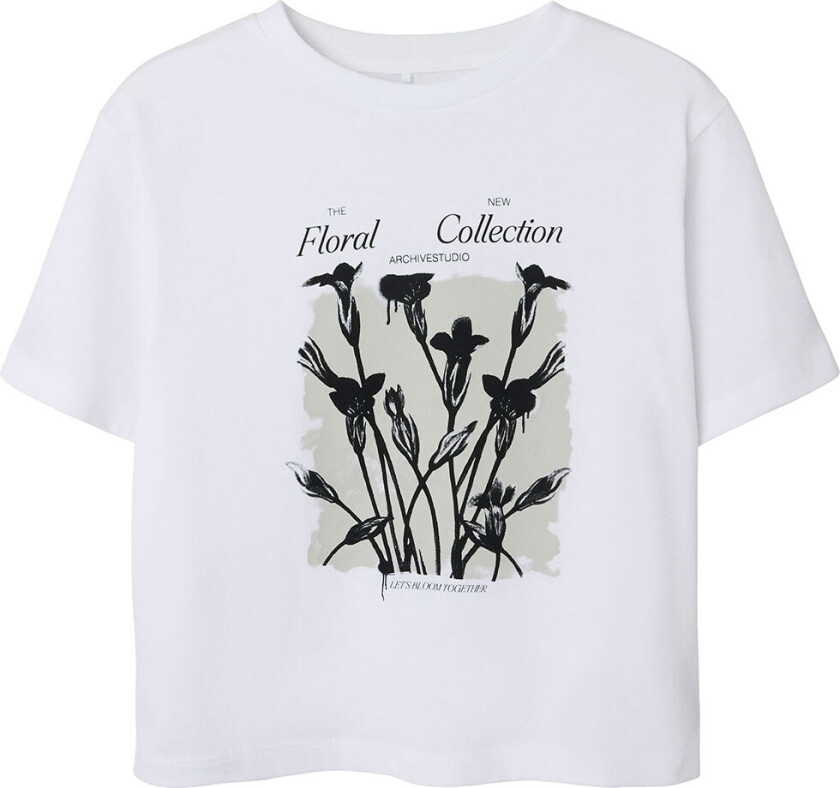T-skjorte - NkfDagmar - Bright White/Floral Kol - - 7-8 år (122-128) - T-skjorte