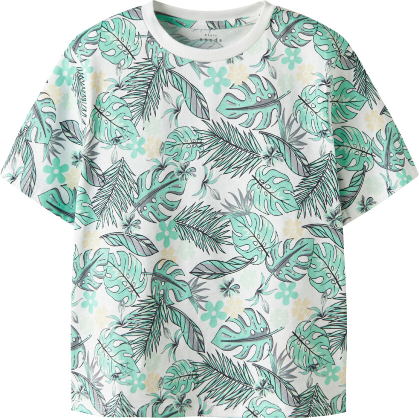 T-skjorte - NkmValmas - Bright White/Green Leaf - - 6 år (116) - T-skjorte