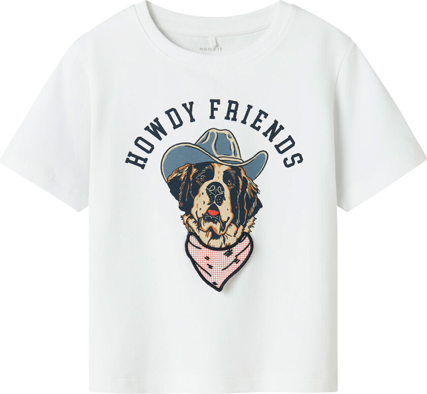 T-skjorte - NmmHasse - Bright White m. Trykk - - 6 år (116) - T-skjorte