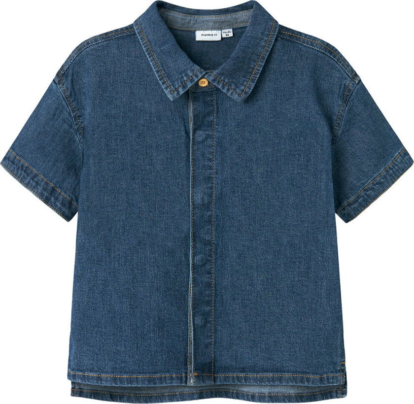 Skjorte k/e - Lin/Bomull - NmmPeter - Mørkeblå Denim - - 2 år (92) - Skjorte K/E