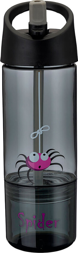 Drikkeflaske m. Sugerør - 2-I-1 - Grå m. Edderkopp - - OneSize - Drikkeflaske