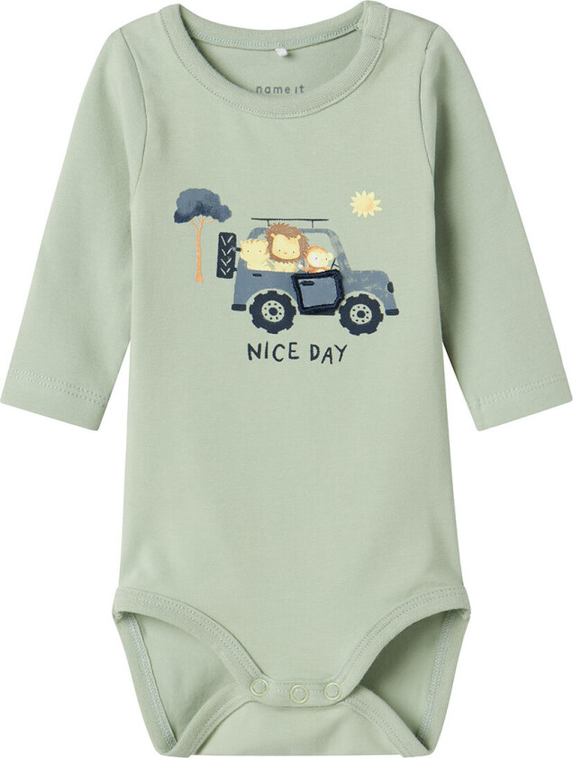 Body I/e - NbmHollow - Aqua Grå m. Trykk - - 68 - Langermet Body