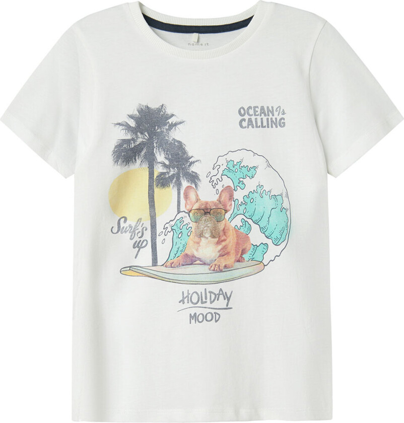 T-skjorte - NkmJass - Bright White m. Trykk - - 6 år (116) - T-skjorte