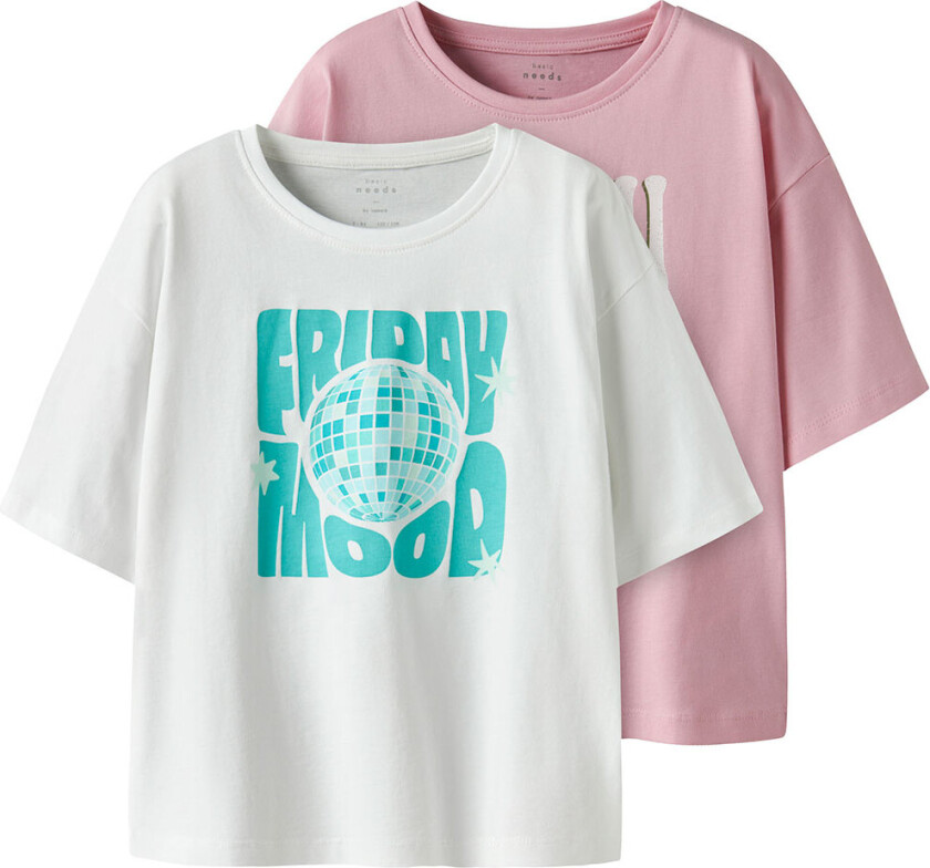 T-skjorte - 2-pack - NkfVeen - Cameo Rosa/Bright White - - 7-8 år (122-128) - T-skjorte