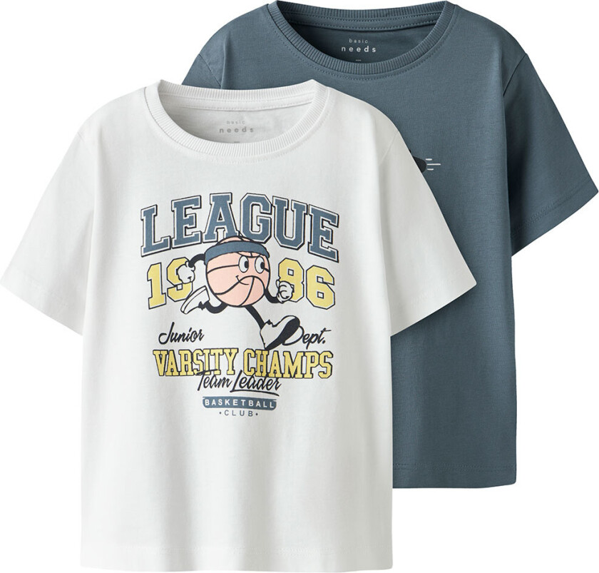 T-skjorte - NmmVictor - 2-pack - Blue Mirage/Bright Whit - - 5 år (110) - T-skjorte