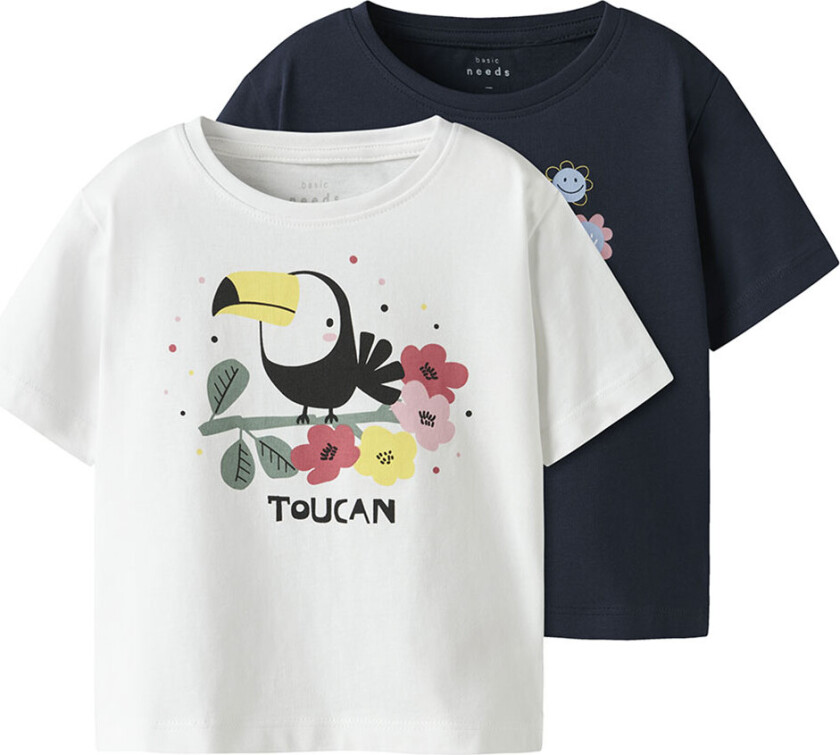 T-skjorte - NmfVeen - 2-pack - Navy Blazer/Bright White - - 5 år (110) - T-skjorte