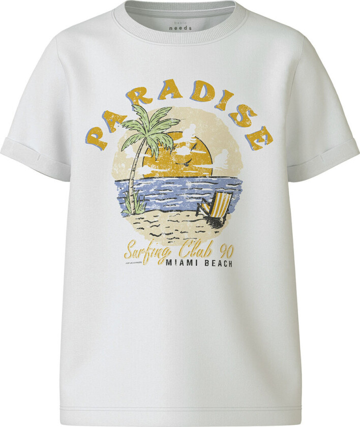 T-skjorte - NkmVux - Bright White/Paradise Klubb - - 7-8 år (122-128) - T-skjorte