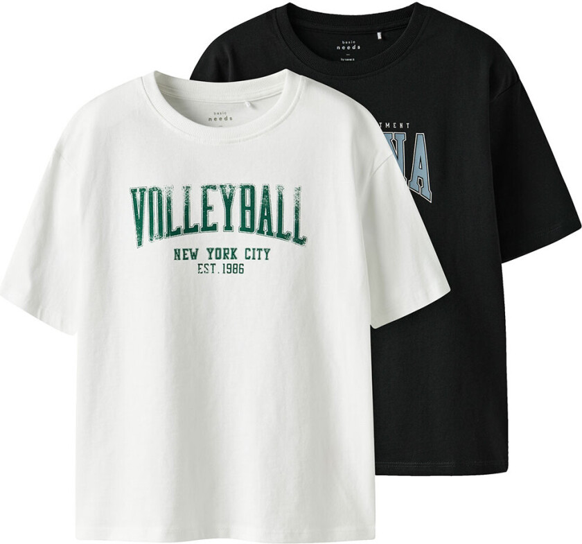 T-skjorte - NkmValix - 2-pack - Bright White/Black - - 11-12 år (146-152) - T-skjorte