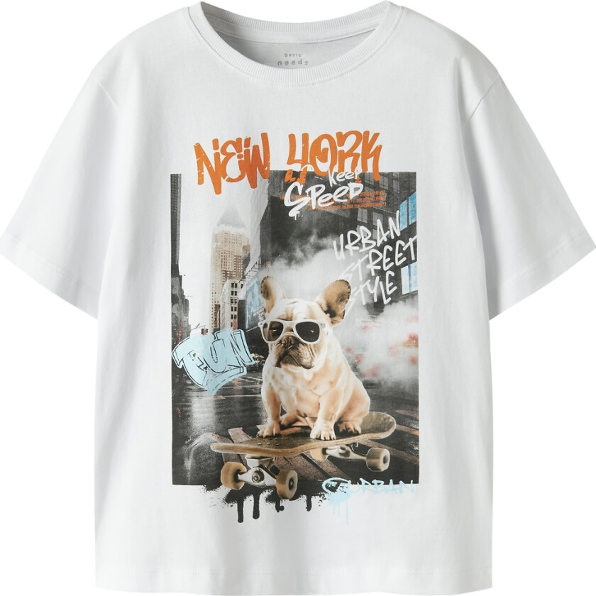 T-skjorte - NkmVoto - Bright White/Gatestil - - 9-10 år (134-140) - T-skjorte