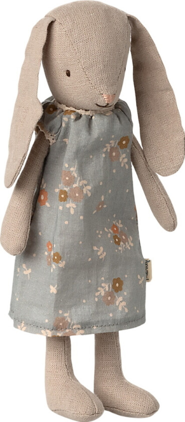 Kanin - Blå Kjole m. Blomster - Str. 1 - Klassisk - - OneSize - Dukke