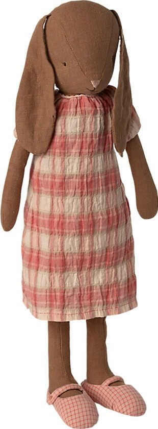 Kanin - Str. 3 - 40 cm - Brun m. Rosa Rutet Kjole - - OneSize - Dukke
