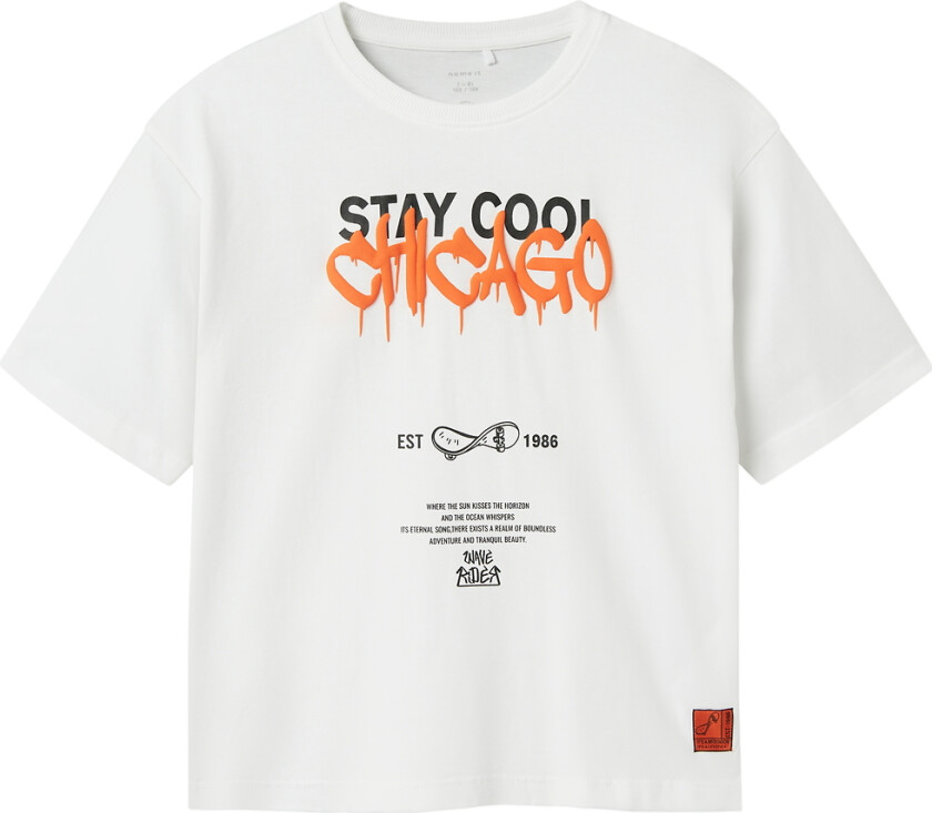 T-skjorte - NkmLeroy - Bright White - - 7-8 år (122-128) - T-skjorte