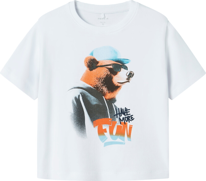 T-skjorte - NmmLewis - Bright White m. Bjørn - - 4 år (104) - T-skjorte