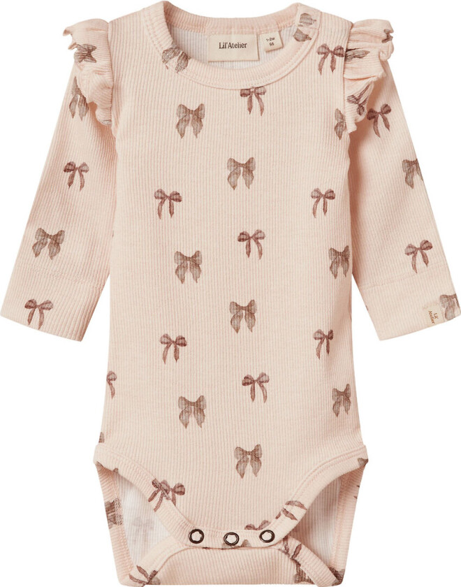Lil' Atelier Body I/e - Rib - NbfGavo - Sølv Peony/Bow - Lil Atelier - 56 - Langermet Body