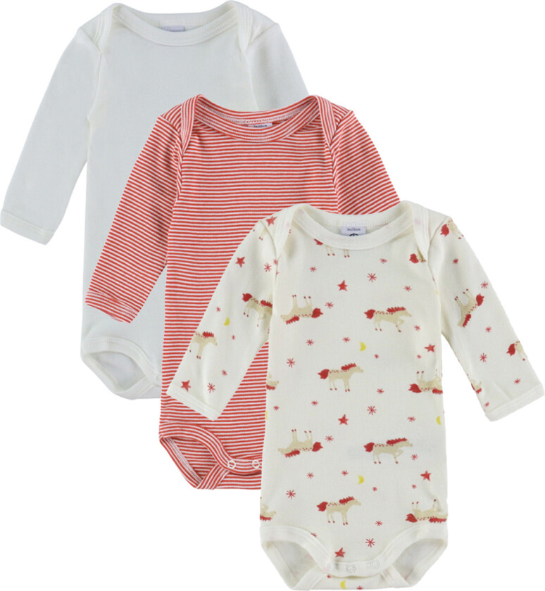 Bodyer I/e - 3-pack - Off White/Rød - - 3 md - Langermet Body