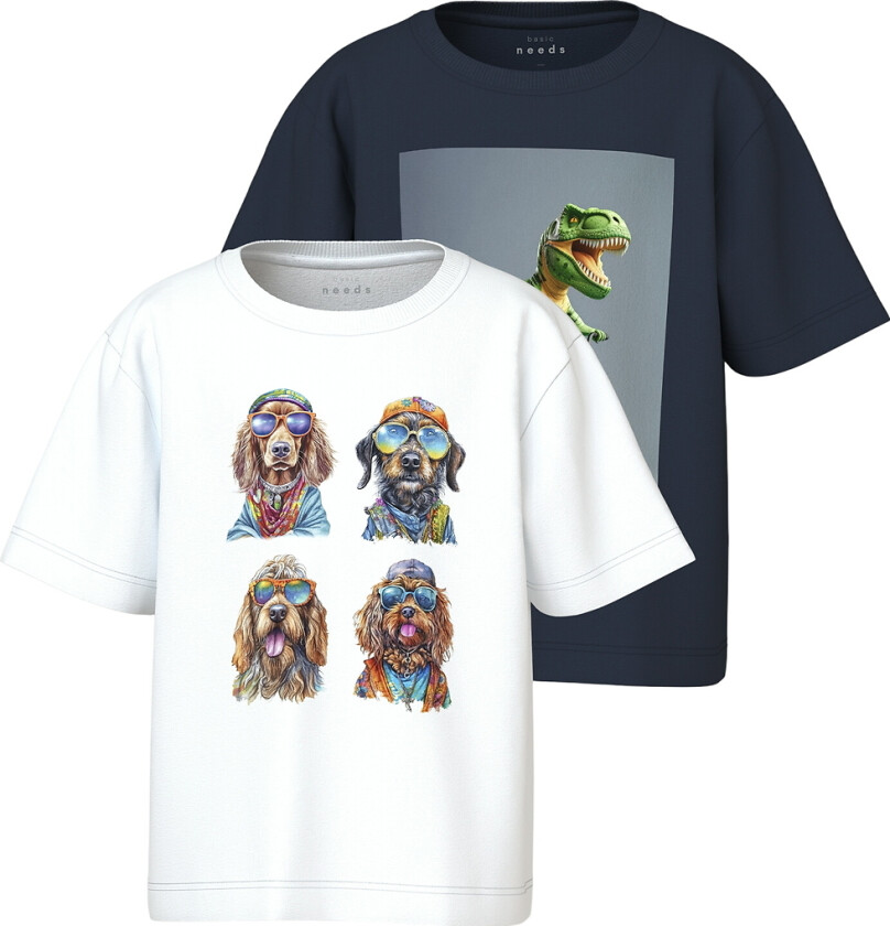 T-shirts - NmmVoto - 2-pack - Bright White/Navy Blazer/D - - 3 år (98) - T-skjorte