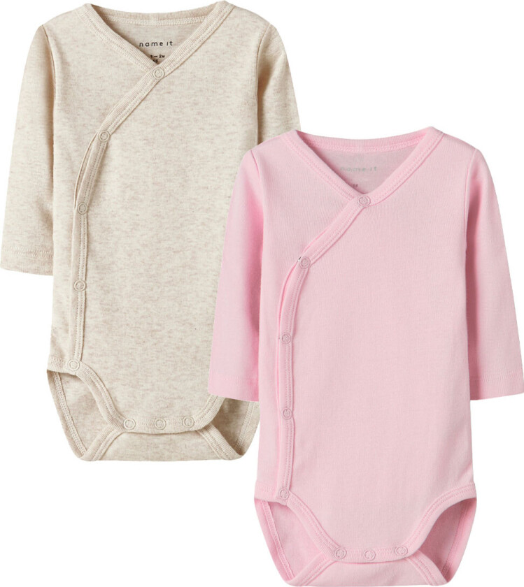 Slå-Om Bodyer I/e - Noos - NbnBody - 2-pack - Rosa/Beige - - 74 - Langermet Body