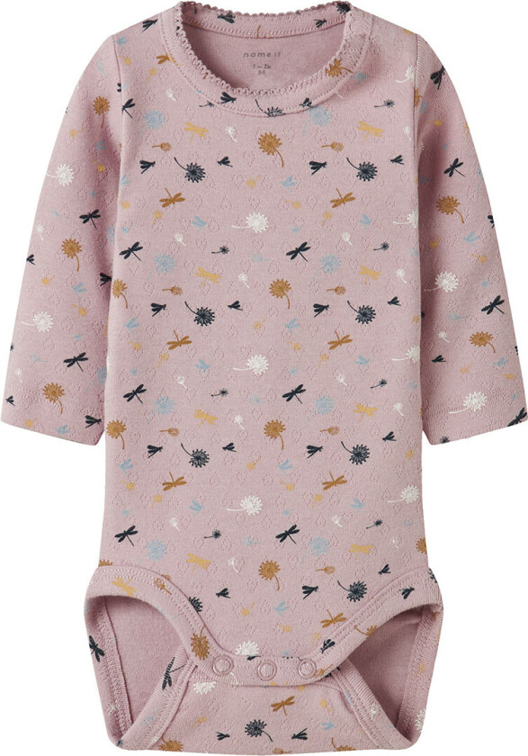 Body I/e - NbfKoral - Polert Lilac m. Hullmønster - - 62 - Langermet Body