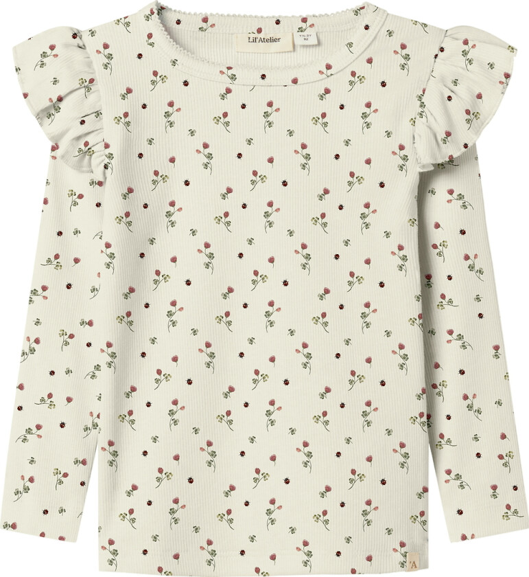 Lil' Atelier Genser - Rib - NmfLavo - Turteldue m. Blomster - Lil Atelier - 4 år (104) - Genser