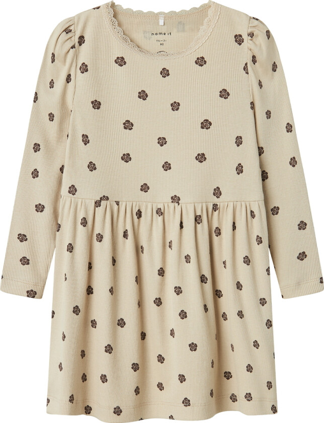 Kjole - Rib - NmfLaikabna - Peyote m. Blomster - - 3 år (98) - Kjole