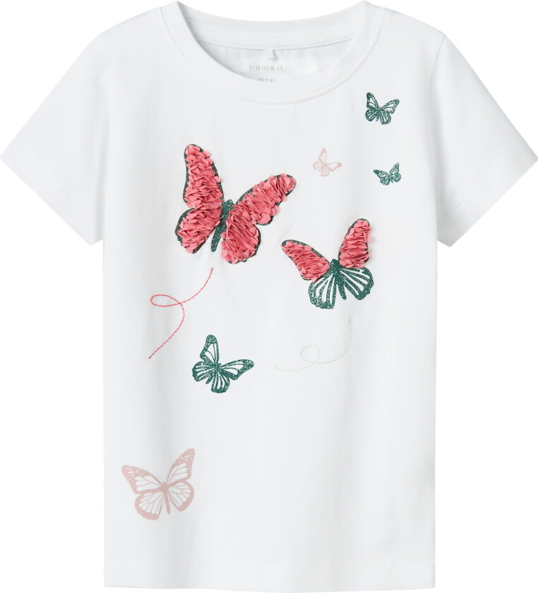T-skjorte - NmfLofla - Bright White m. Sommerfugler - - 3 år (98) - T-skjorte