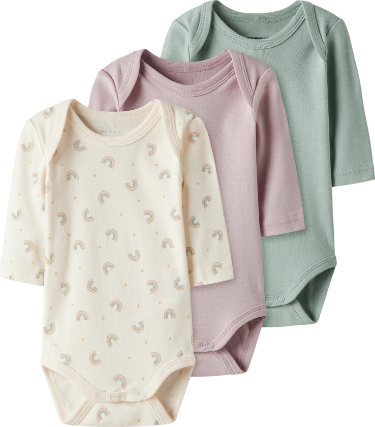 Body - I/e - 3-pack - Noos - NbfBody - Jet Stream/W/Burn - - 1 år (80) - Langermet Body