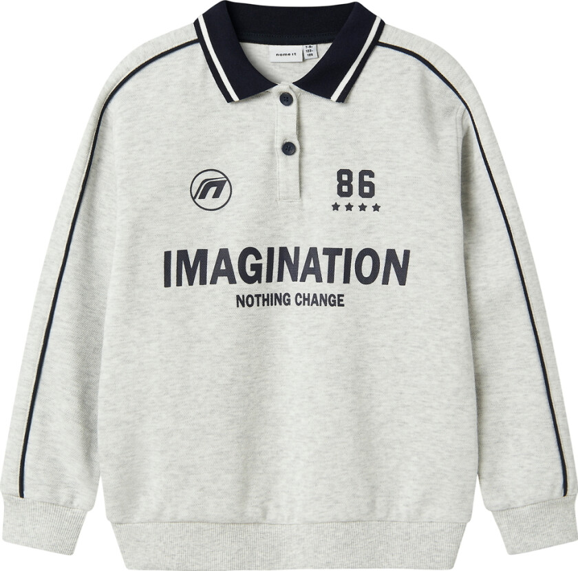 Polo bluse - NkmKris - Lysegrå Melert m. Trykk - - 7-8 år (122-128) - Genser