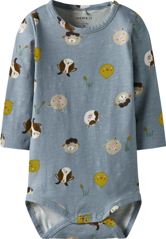 Body I/e - NbmLarm - Dusty Blue m. Trykk - - 62 - Langermet Body