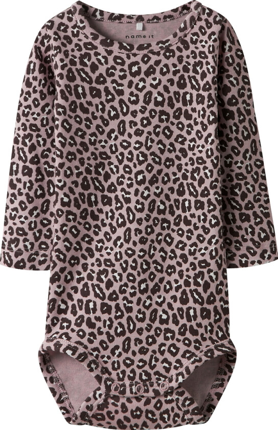 Body I/e - NbfLeoana - Polert Lilac m. Leopard Mønster - - 50 - Langermet Body