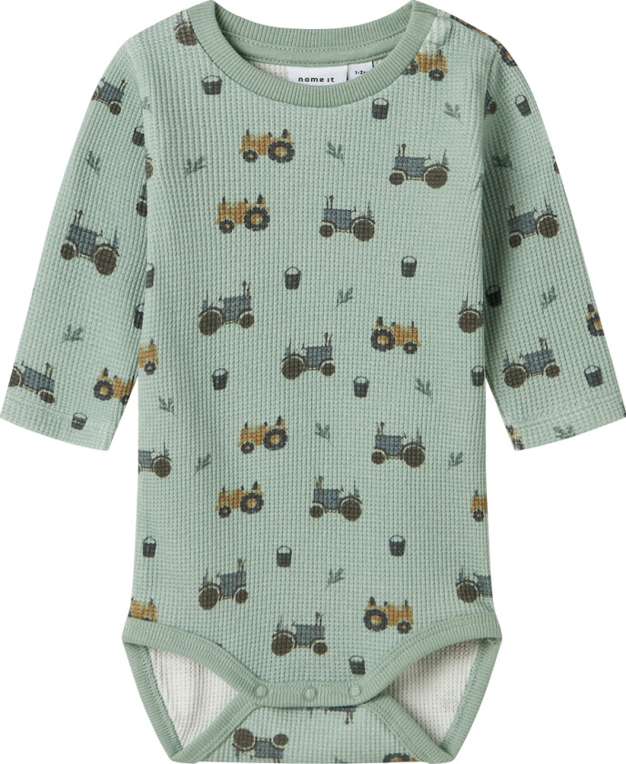 Body I/e - Vaffelstoff - NbmLactor - Jadeitt m. Trykk - - 68 - Langermet Body