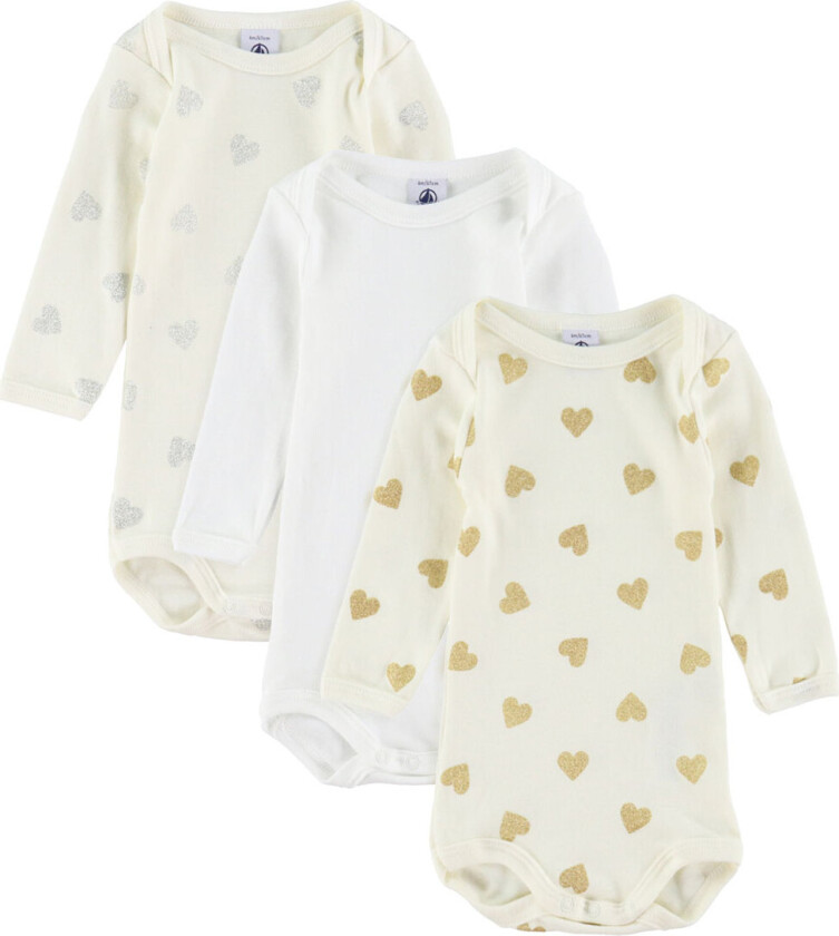 Body I/e - 3-pack - Hvit m. Gull/Sølv - - 6 md - Langermet Body