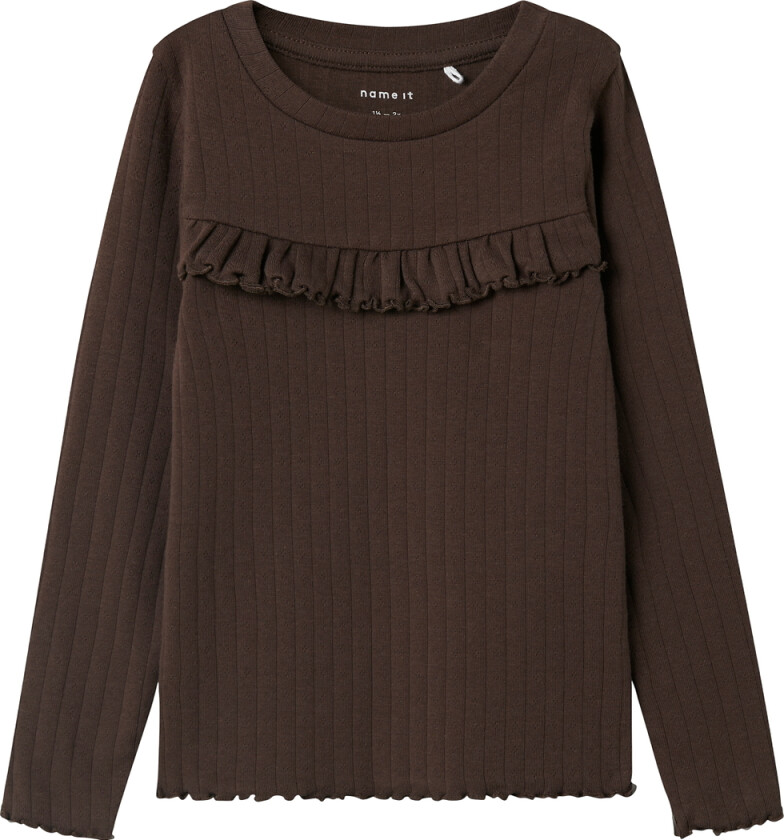 Genser - Rib - NmfLalla - Seal Brown m. Hullmønster - - 5 år (110) - Genser