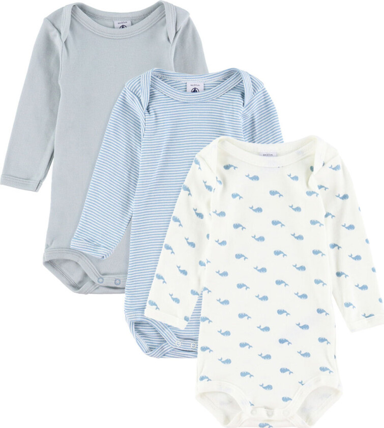 Body I/e - 3-pack - Blå/Hvit - - 18 md - Langermet Body
