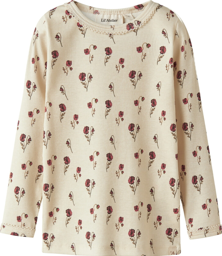 Lil' Atelier Genser - Rib - NmfLavo - Turteldue m. Blomster - Lil Atelier - 2 år (92) - Genser
