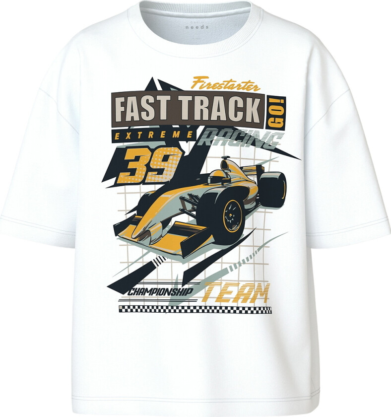 T-skjorte - NkmVictor - Bright White/Fast Track - - 9-10 år (134-140) - T-skjorte