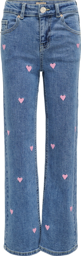 Jeans - KogJuicy - Light Blue Denim/Rosa Heart Embroid - - 10 år (140) - Jeans