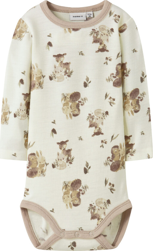 Body I/e - Ull - NbnWillu - Snow White/Forest Animals - - 1 år (80) - Langermet Body
