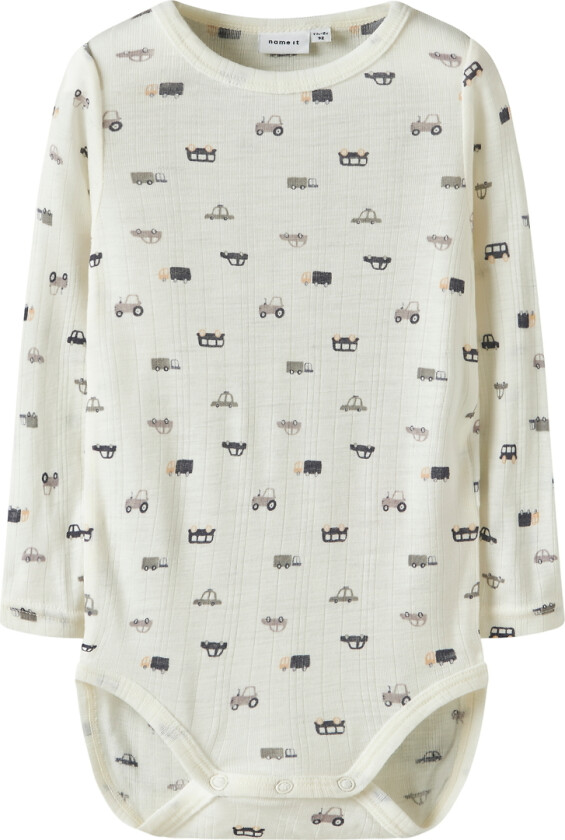 Body I/e - Ull - Rib - NmmWang - Snow White/Small Cars - - 3 år (98) - Langermet Body